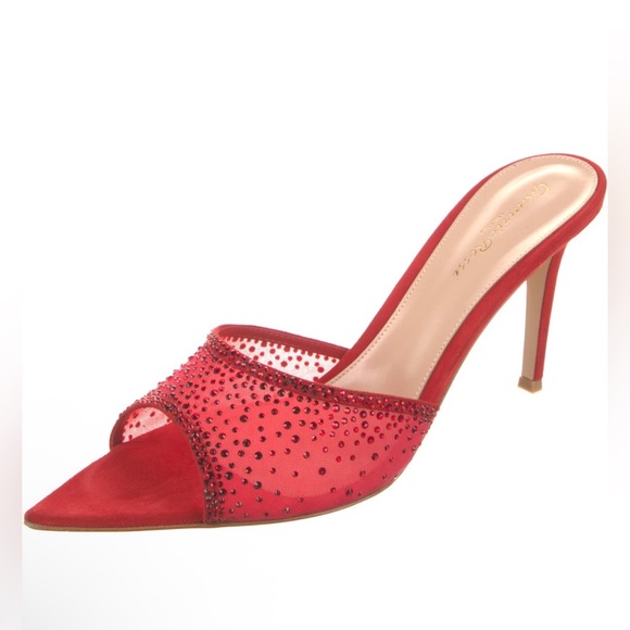 Gianvito Rossi Shoes - Gianvito Rossi 85mm Rania sandals red mesh mules heels rhinestones
